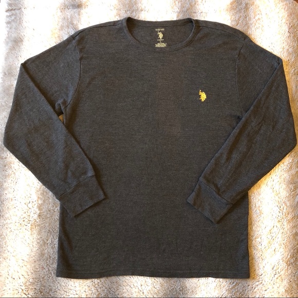 U.S. Polo Assn. Other - 🐎 U.S. Polo Assn Long Sleeve Thermal Shirt Mens Large Grey Yellow